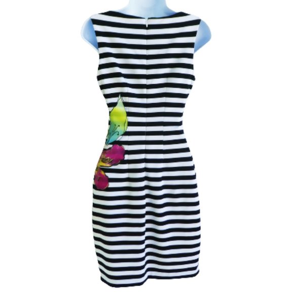 Cache USA Floral Striped Tank Dress Light Scuba Body Con Back Zip Sheath Stretch - Picture 3 of 6